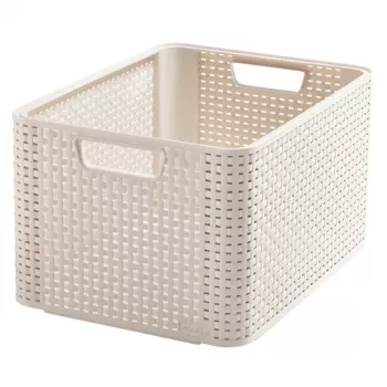 CURVER Box Style L 43,6 x 32,6 x 23 cm krémová – skladacia úložná krabica z textilu s vekom a rukoväťami, 32,7 l