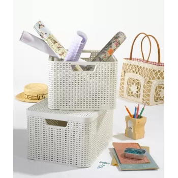 CURVER Box Style L 43,6 x 32,6 x 23 cm krémová – skladacia úložná krabica z textilu s vekom a rukoväťami, 32,7 l