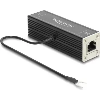 Delock RJ45 sieťová prepäťová ochrana Cat.6A, kompatibilná s PoE++, 10 Gbps, tienená, čierna