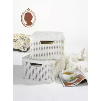 CURVER Style M úložná krabica s vekom, 39,3 x 29,3 x 18,7 cm, krémová, 21,6L, skladacia