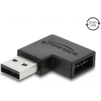 Delock USB 2.0 Type-A samec na Easy USB Type-A samica adaptér, zahnutý doľava, čierny