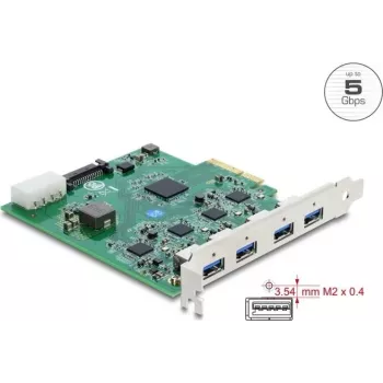 Delock PCI Express x4 karta na 4 x USB 5 Gbps USB Type-A štvor-kanálová