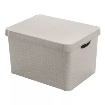 Curver Deco Stockholm L úložná krabica s vekom 39,5x29,5x23,5 cm bodky čierna/biela