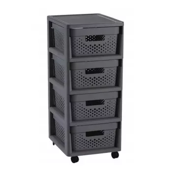 CURVER Infinity zásuvková komoda na kolieskach so 4 perforovanými boxami 11L, tmavosivá, 30x36x69 cm