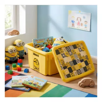 KEEEPER Úložný box s vekom 15L Karolina „Minions Mosaik“ 38x29,5x20,5 cm žltý