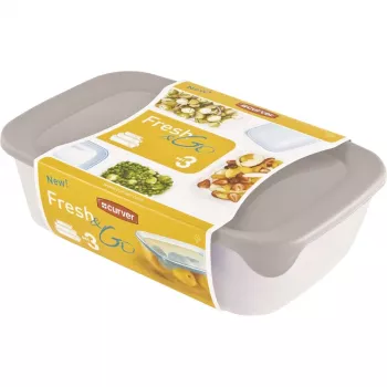 Curver Fresh & Go sada úložných boxov, 3 obdĺžnikové nádoby, 2L + 1L + 0,5L, transparentné s farebnými vzduchotesnými vekami