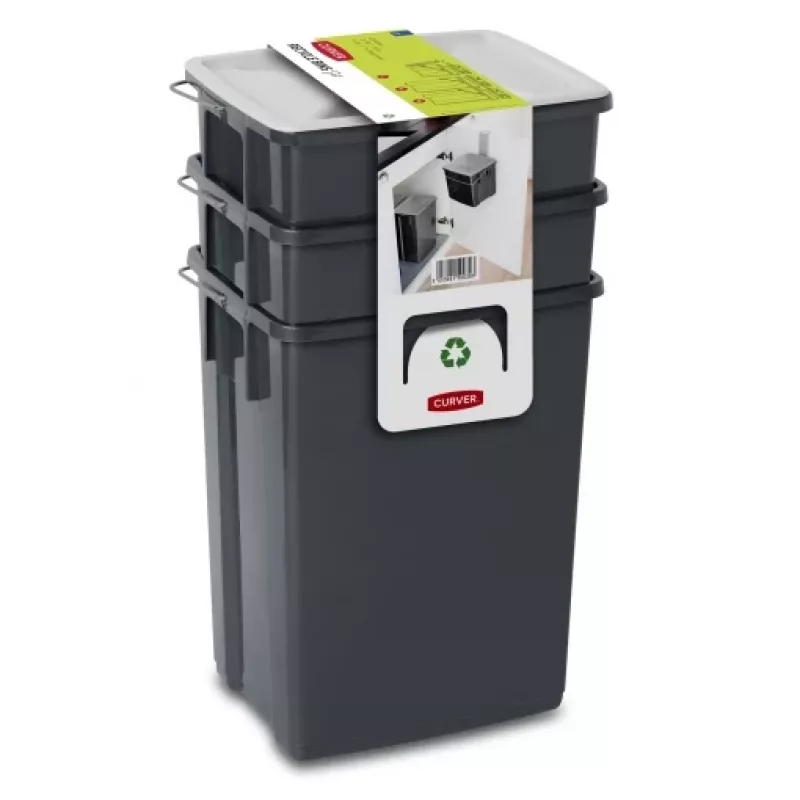 CURVER Biobox sada odpadkových košov 2x10L + 6L sivá