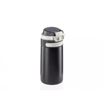 LEIFHEIT Thermo Mug Flip 350 ml čierny vákuovo izolovaný cestovný hrnček s flip-top viečkom