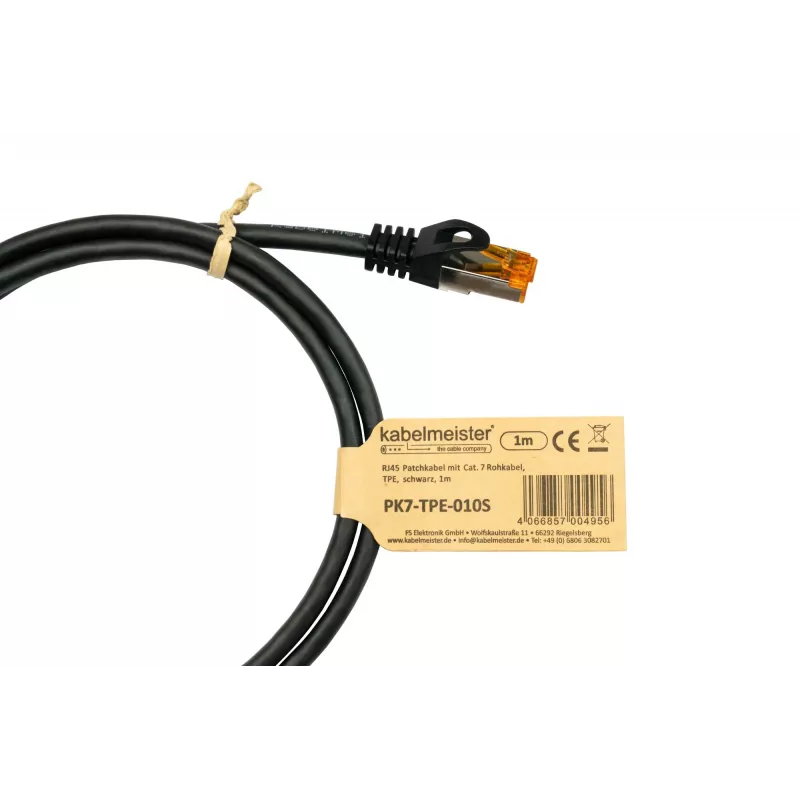 Kabelmeister RJ45 patch kábel Cat.7 S/FTP, TPE plášť, bezhalogénový, čierny, 0,15 m