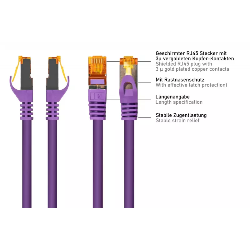 KABELMEISTER Cat.7 S/FTP patch kábel RJ45, TPE, bezhalogénový, fialový, 5 m