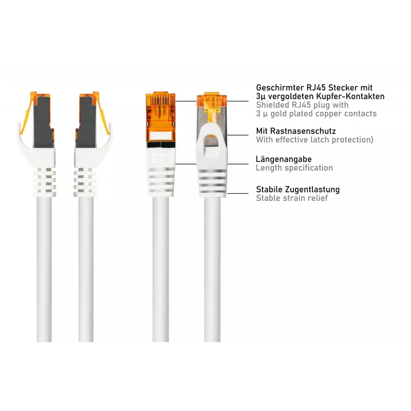 KABELMEISTER Cat.7 S/FTP patch kábel, 0,15 m, biely, bezhalogénový TPE plášť, 10 Gbps