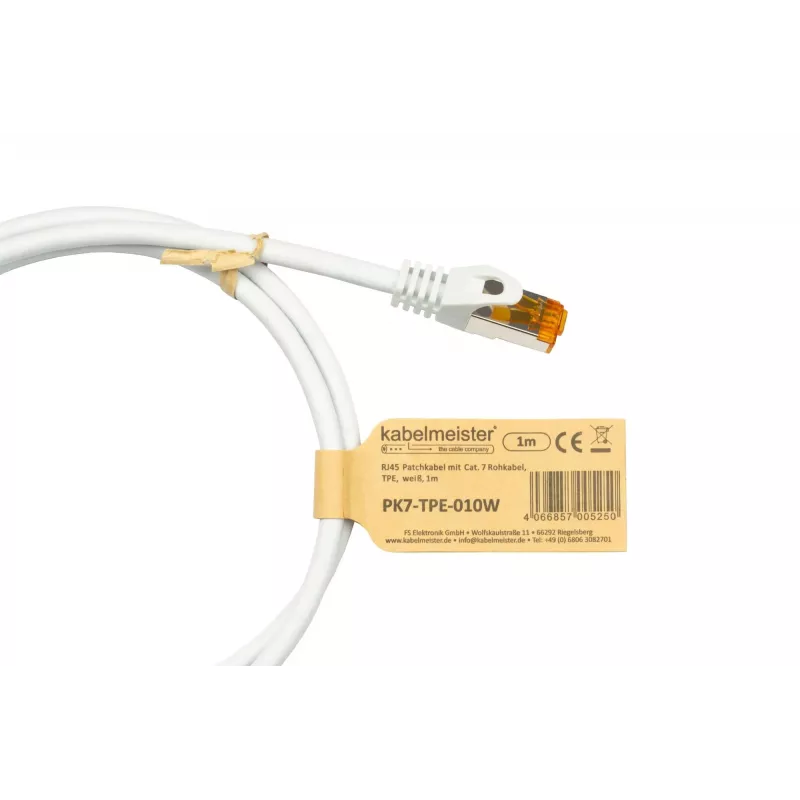 Kabelmeister Cat.7 S/FTP patch kábel, RJ45, TPE plášť, bezhalogénový, biely, 1,5 m