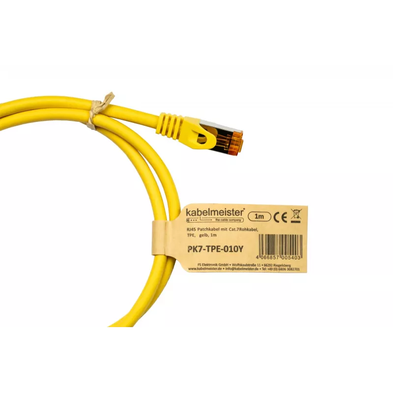 KABELMEISTER Cat.7 S/FTP patch kábel, RJ45, TPE, bezhalogénový, žltý, 0,15 m