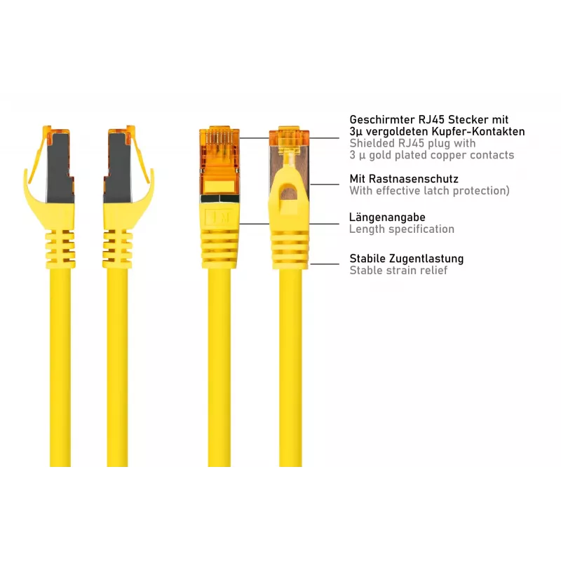Kabelmeister RJ45 patch kábel Cat.7 S/FTP, TPE plášť, bezhalogénový, žltý, 1,5 m