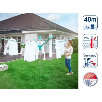 LEIFHEIT Linomatic 400 Easy rotačný sušiak na bielizeň 40 m, hliník, strieborná/modrá