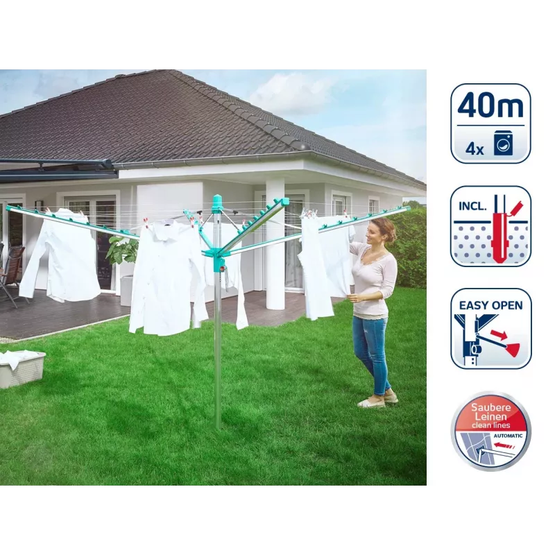 LEIFHEIT Linomatic 400 Easy rotačný sušiak na bielizeň 40 m, hliník, strieborná/modrá
