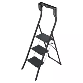 HAILO K77 ComfortLine skladacia stolička, 3 stupienky, hliník, bezpečnostné držadlo, čierna, 150 kg