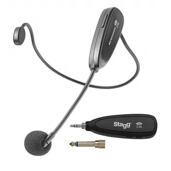 Stagg SUW 12H-BK UHF bezdrôtový headset systém s náprsným vysielačom a stolovým prijímačom, 12 kanálov, čierny