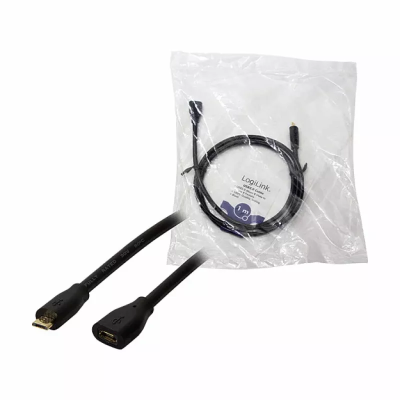 LogiLink CU0121 USB 2.0 Micro-B konektor samec na Micro-B konektor samica predlžovací kábel, 1 m, čierny