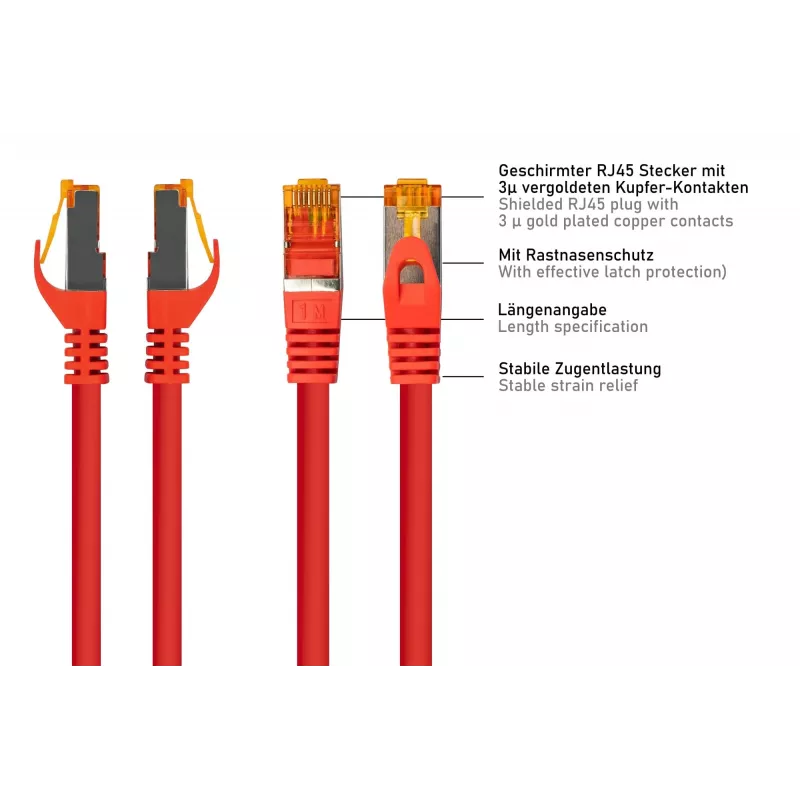Kabelmeister Cat.7 S/FTP patch kábel RJ45, TPE, bez halogénov, červený, 3m