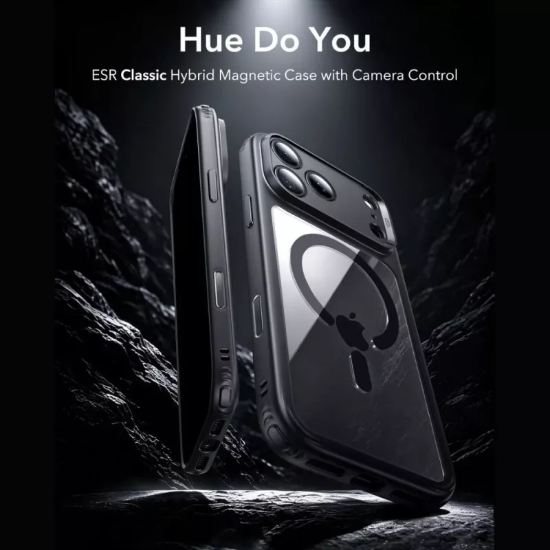 ESR Classic Hybrid MagSafe & Panzerglas puzdro pre iPhone 17 Pro Max / 18 Pro Max – transparentné s čiernym rámom