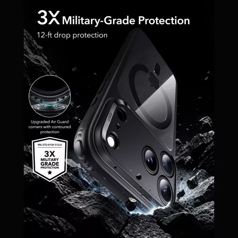 ESR Classic Hybrid MagSafe & Panzerglas puzdro pre iPhone 17 Pro Max / 18 Pro Max – transparentné s čiernym rámom