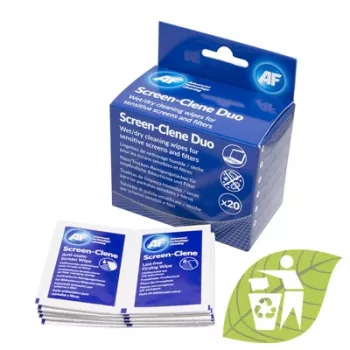 AF Screen-Clene Duo Wipes - mokré/suché čistiace utierky na obrazovky, 20 sáčkov (10 mokrých + 10 suchých)