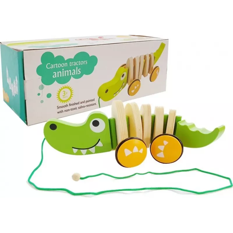LEAN TOYS drevený krokodíl na kolieskach 18 cm ťahacia hračka