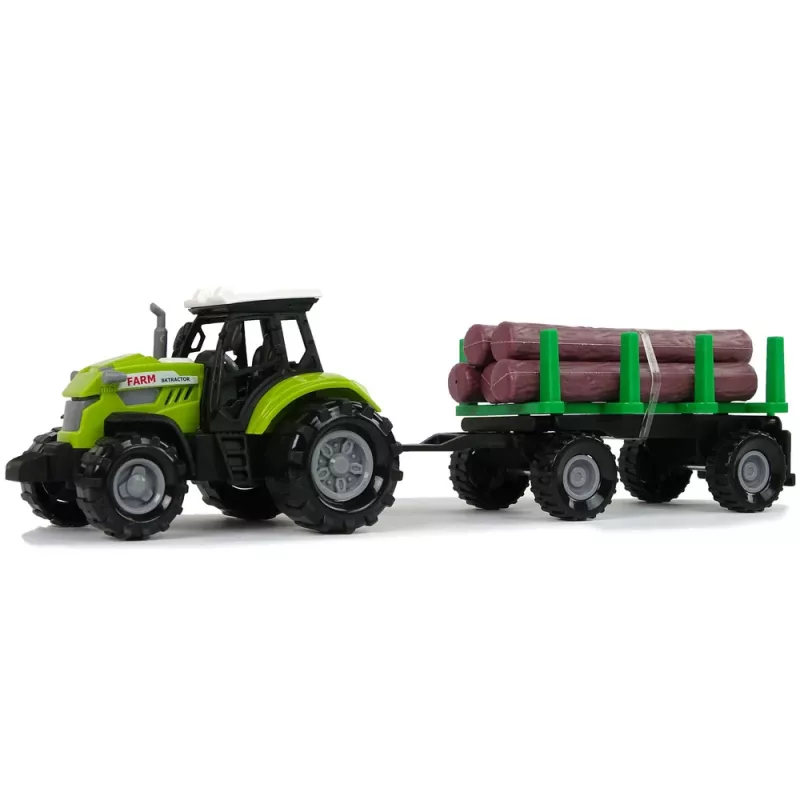 LEAN TOYS zelený traktor s dreveným prívesom a zvukovými efektmi