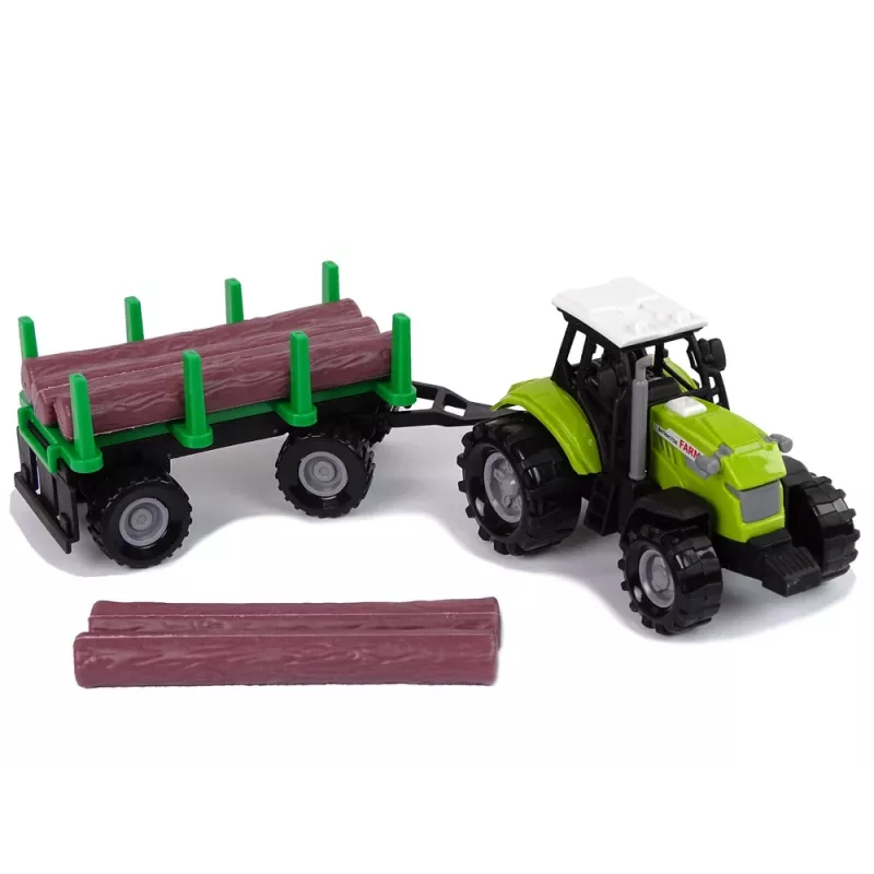 LEAN TOYS zelený traktor s dreveným prívesom a zvukovými efektmi