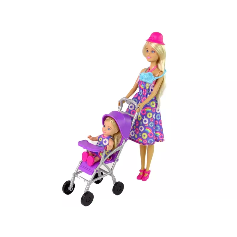 LEAN TOYS sada detského kočíka pre bábiky s príslušenstvom – ružový kočík s mäkkou bábikou, fľašou, dekou a taškou