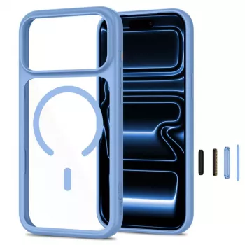 TECH-PROTECT MAGONE MagSafe priehľadné puzdro s balením 2 ks ochranného skla na displej pre iPhone 17 Pro Max / 18 Pro Max – svetlomodrá