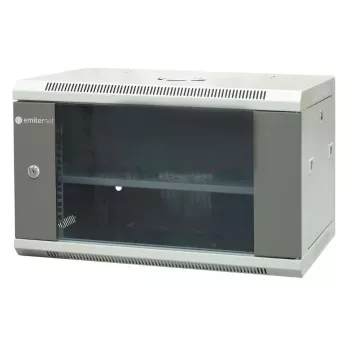 EMITER EM/AP6406 19-palcová 6U nástenná sieťová skriňa, 600x450x370 mm, dvere z tvrdeného skla, oceľ, čierna