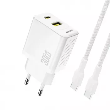 Dudao A27TCEU PD 30W GaN USB-A USB-C nástenná nabíjačka s USB-C káblom - biela