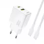 Dudao A27TCEU PD 30W GaN USB-A USB-C nástenná nabíjačka s USB-C káblom - biela