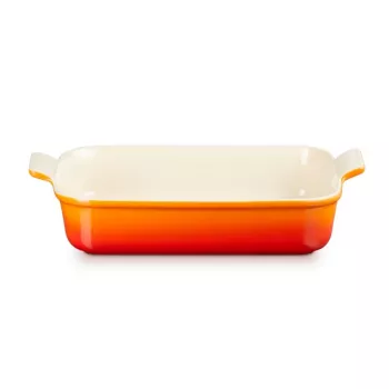 LE CREUSET obdĺžniková zapekacia forma Heritage kamenina 32x24cm / 4L oranžová