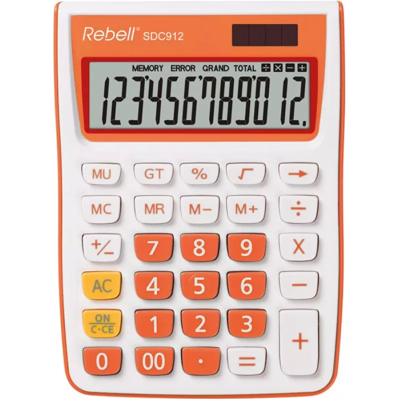 REBELL polostolná kalkulačka RE-SDC912OR BX, 12-miestny LCD, Dual-Power, čierna/strieborná