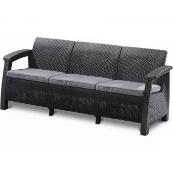 KETER Corfu Love Seat Max trojitá záhradná pohovka sivá