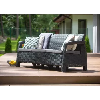 KETER Corfu Love Seat Max trojitá záhradná pohovka sivá