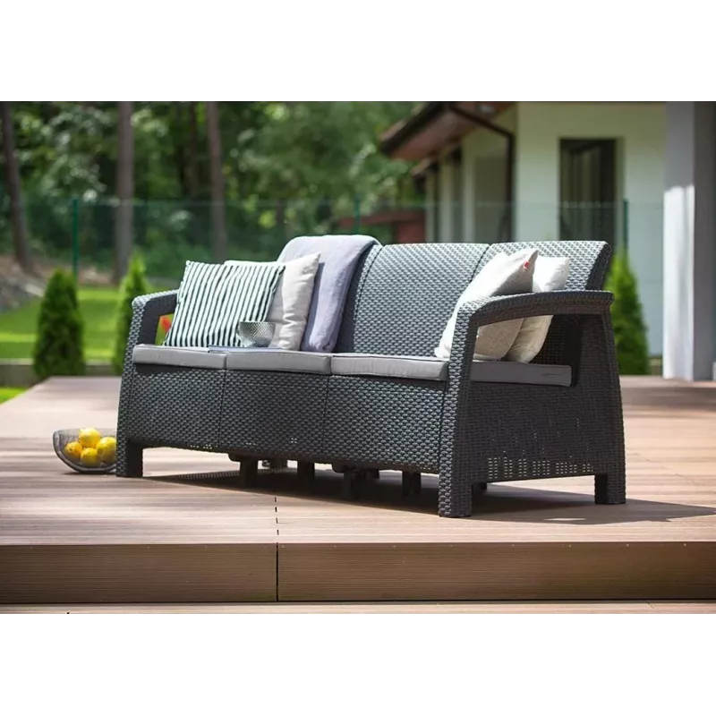 KETER Corfu Love Seat Max trojitá záhradná pohovka sivá