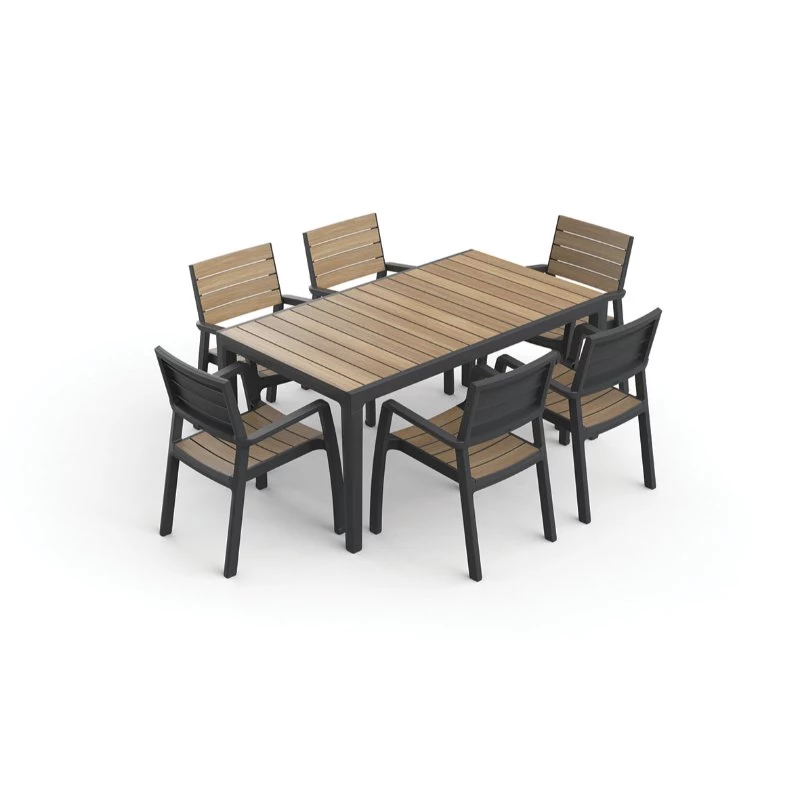 KETER Záhradný stôl Deco Corale 160 teakový vzhľad/sivá