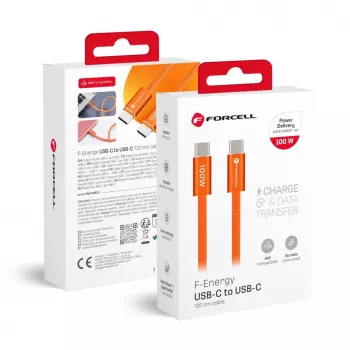 Forcell kábel USB C na USB C Forcell F-Energy QC4.0 PD 5A 100W Cafule farba 1,2 m ACYH23 oranžová