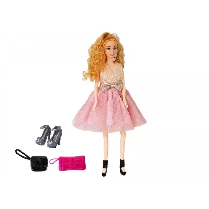 LEAN TOYS módna bábika, blond 28 cm, kabelka, topánky na podpätku