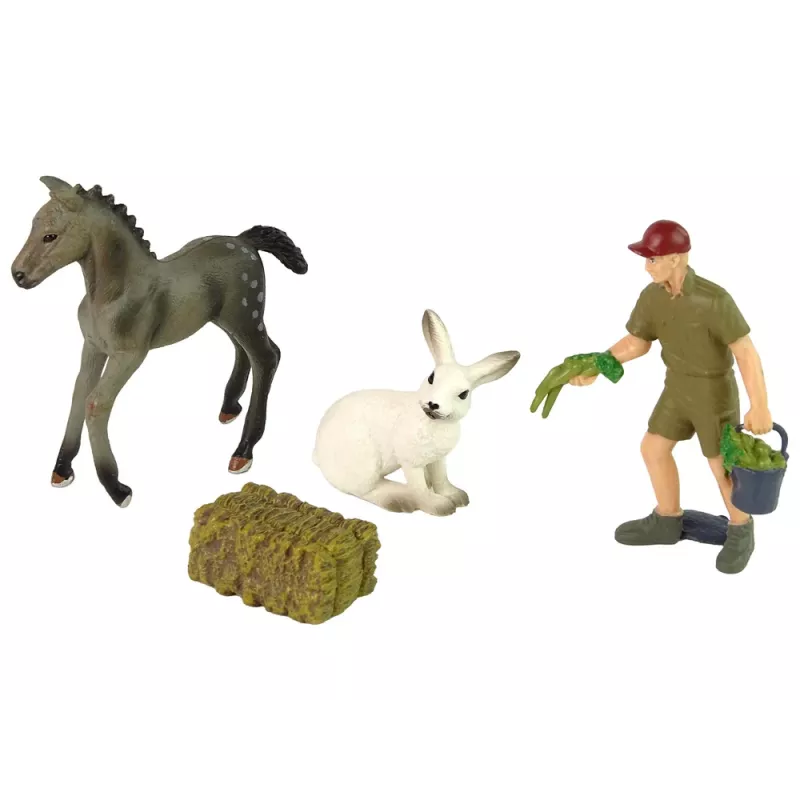 LEAN TOYS sada figúrok zvierat kôň sivý zajac farmár