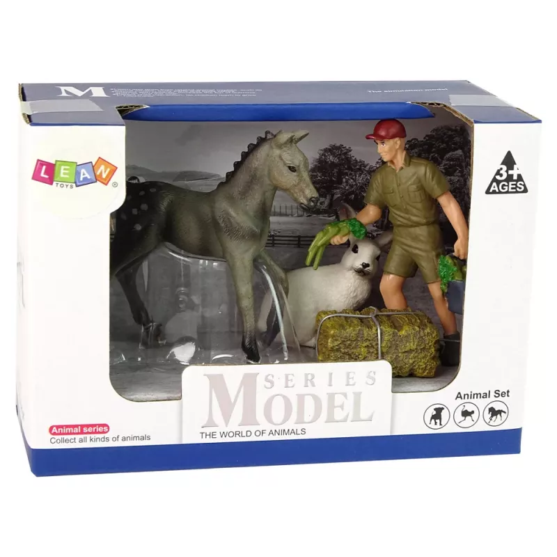 LEAN TOYS sada figúrok zvierat kôň sivý zajac farmár