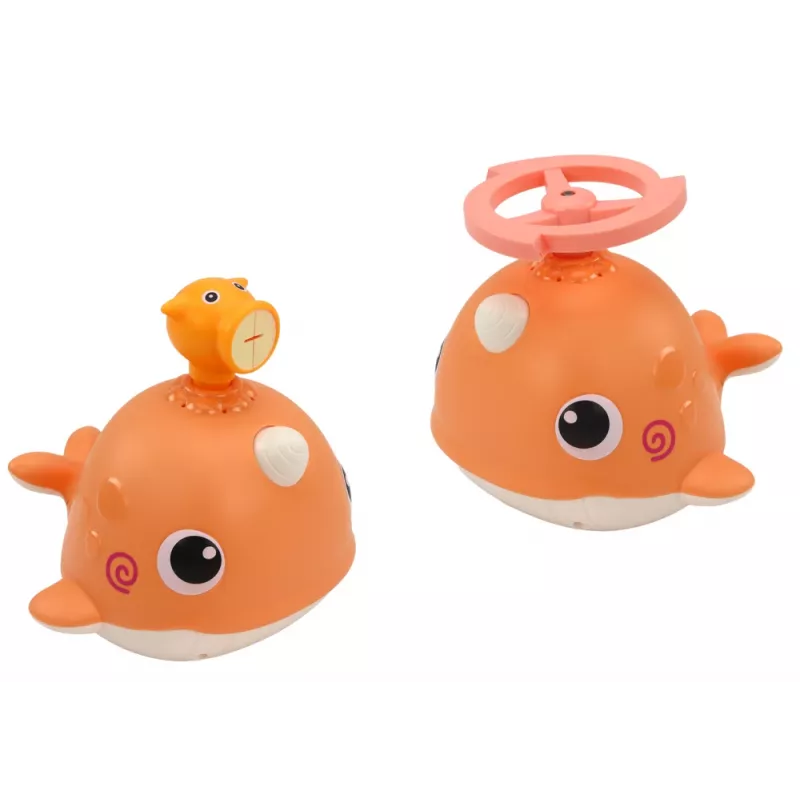 LEAN TOYS hračka do kúpeľa veľryba 3 hroty oranžová