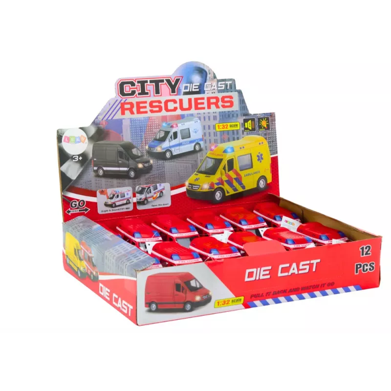 LEAN TOYS hasičské auto 1:32 s otváracími dverami, svetlom a zvukom, náhon, červená