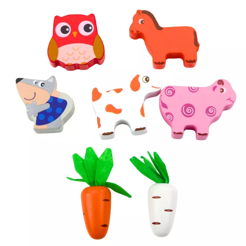 LEAN TOYS drevené puzzle Happy Farm magnetický triedič s červíkom