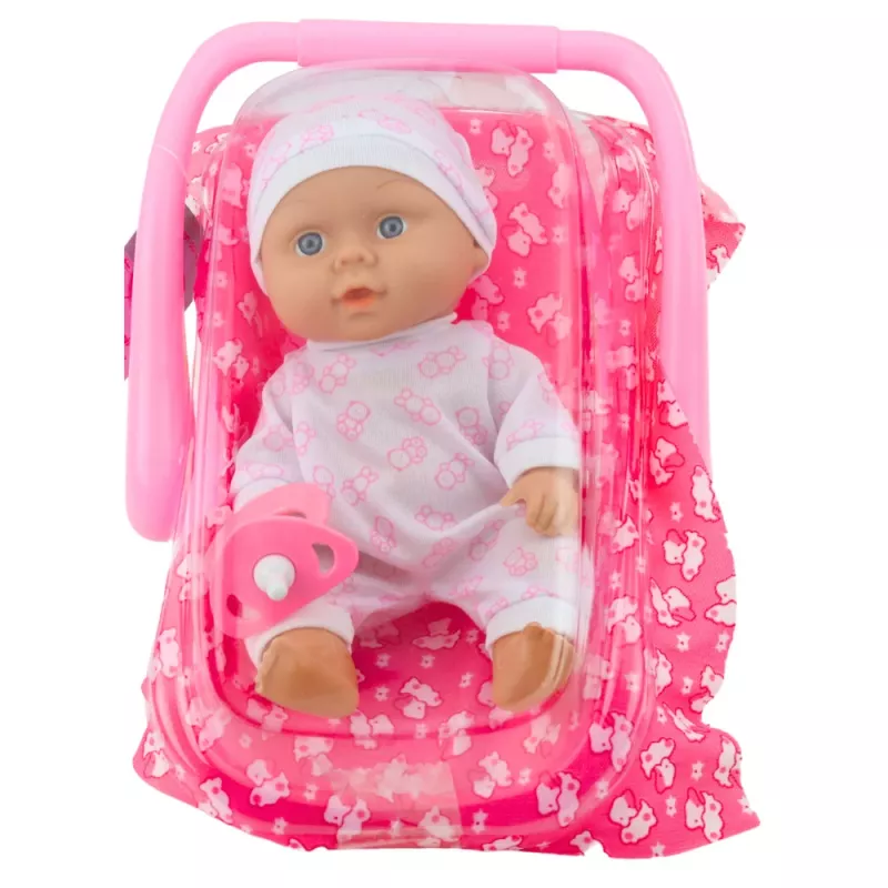 LEAN TOYS bábika v prenosnej taške s pyžamom, čiapkou a cumlíkom, ružová