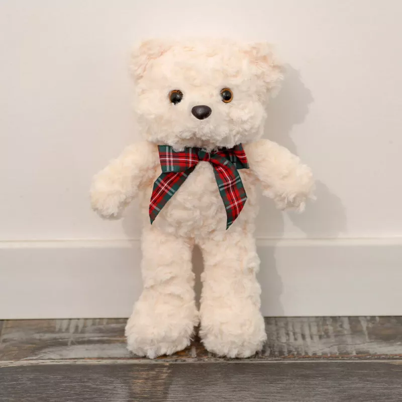 LEAN TOYS plyšový maskot maznáčik medvedík s mašľou biela 30 cm